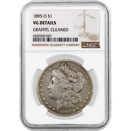 1895 O $1 Morgan Silver Dollar NGC VG Details Graffiti, Cleaned Circulated Key Date Coin