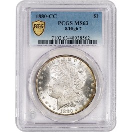 1880 CC Carson City $1 Morgan Silver Dollar VAM 5 8/7 High PCGS Secure MS63 Coin