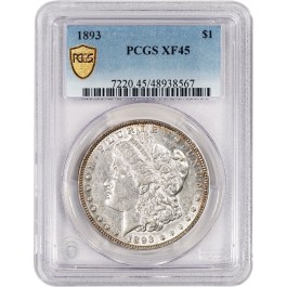 1893 $1 Morgan Silver Dollar PCGS Secure Gold Shield XF45 Key Date Coin