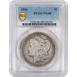 1894 $1 Morgan Silver Dollar PCGS Secure Gold Shield VG8 Circulated Key Date Coin