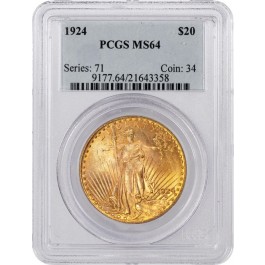 1924 $20 St Gaudens Double Eagle Gold PCGS MS64 Brilliant Uncirculated Coin #58