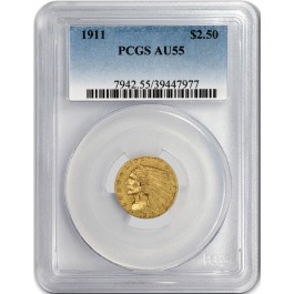 1911 $2.50 Indian Head Quarter Eagle Gold PCGS AU55 About Uncirculated Coin