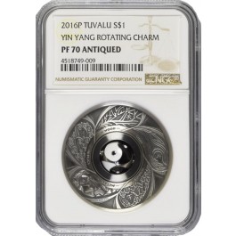 2016 P $1 Tuvalu Proof Yin Yang Rotating Charm 1 oz Silver NGC PF70 Antiqued