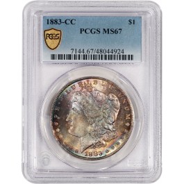 1883 CC Carson City $1 Morgan Silver Dollar PCGS Secure Gold Shield MS67 Toned 