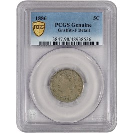 1886 5C Liberty Head V Nickel PCGS Secure Gold Shield Genuine Fine Details Coin