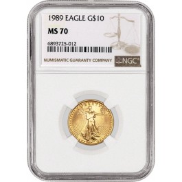 1989 $10 1/4 oz Gold American Eagle NGC MS70 Gem Uncirculated Coin