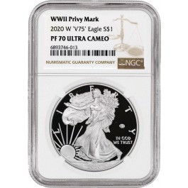 2020 W End Of WWII 75TH V75 Proof 1 oz Silver American Eagle NGC PF70 UC