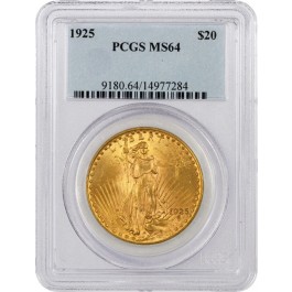 1925 $20 St Gaudens Double Eagle Gold PCGS MS64 Brilliant Uncirculated Coin