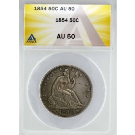 1854 50C Seated Liberty Half Dollar Silver ANACS AU50 About Uncirculated Coin