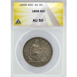 1858 50C Seated Liberty Half Dollar ANACS AU50 About Uncirculated Coin