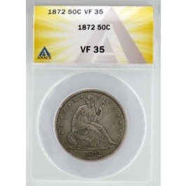 1872 50C Seated Liberty Half Dollar Silver ANACS VF35 Very Fine Circulated Coin