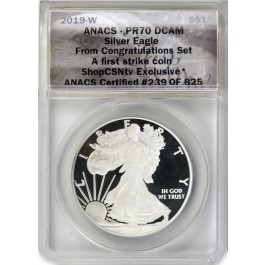 2019 W $1 Proof Silver American Eagle Congratulations Set ANACS PR70 DCAM FS