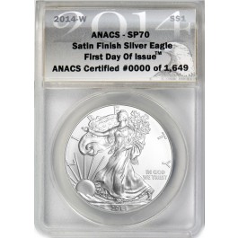 2014 W $1 1 oz Satin Finish Burnished Silver American Eagle ANACS SP70 FDOI