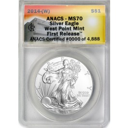 2014 (W) $1 1 oz Silver American Eagle ANACS MS70 FR West Point Mint Label