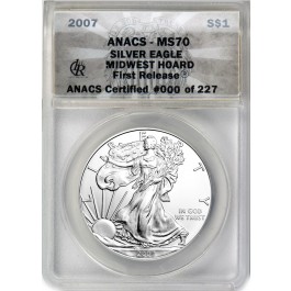 2007 (W) $1 1 oz Silver American Eagle ANACS MS70 Midwest Hoard First Release