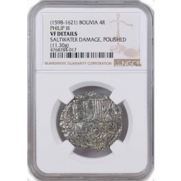 1598-1621 Bolivia 4 Reales Silver Philip III NGC VF Details Saltwater Damage 
