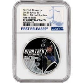 2018 P $1 Tuvalu Star Trek Officer Michael Burnham 1 oz Silver NGC PF70 UC FR