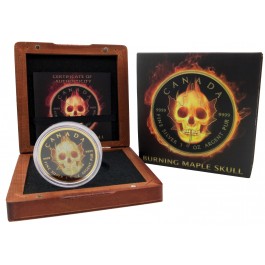 2015 $5 CAD 1 oz Burning Maple Skull Black Ruthenium & 24kt Gold Box & COA