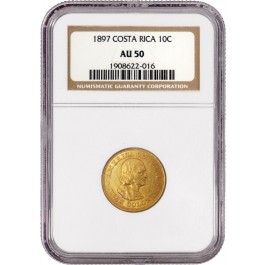 1897 10 Colones Costa Rica Gold .2251 oz NGC AU50