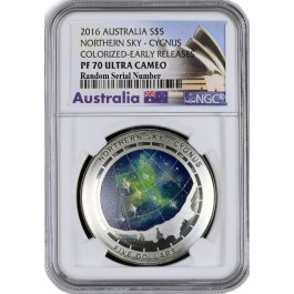 2016 $5 AUD Proof 1 oz .999 Fine Silver Australian Northern Sky Cygnus NGC PF70 UC ER