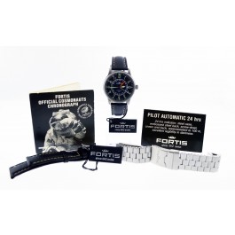 Fortis Flieger GMT Pilot 40mm Stainless Steel Date Automatic Watch NWT 3 Straps