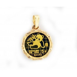 1989 1/20 oz .999 Chinese Gold Panda 14k Bamboo Bezel Pendant For Necklace