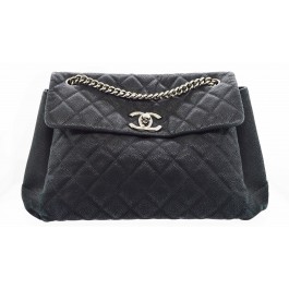 Authentic Chanel Lady Pearly Quilted Caviar Matte Black Lamb Skin Flap Bag