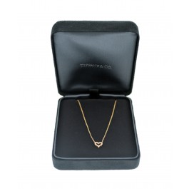 Tiffany & Co 18k Rose Gold Diamond Mini Heart Necklace 16" With Box