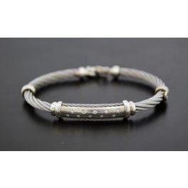 Philippe Charriol Sterling Silver Steel .10 tcw Diamond Cable Bracelet Size 7.25