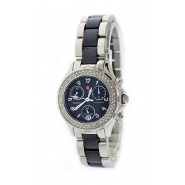 Michele Tahitian Chronograph 35mm Steel Black Ceramic .50ct Diamond Quartz Watch Coin Exchange NY