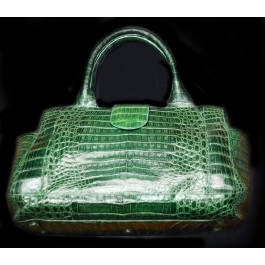Nancy Gonzalez Green Crocodile Leather Dual Zip Shoulder Handbag