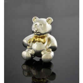 Vintage Tiffany & Co 18k Gold Sterling Silver Teddy Bear With Bowtie Brooch Pin