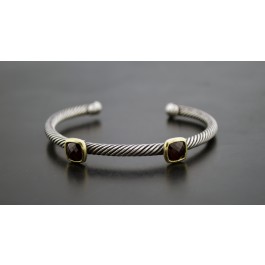 David Yurman Noblesse 4mm 18k Sterling Silver Garnet Double Station Cuff 6.75"