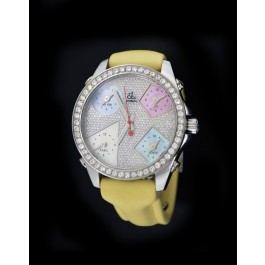 Jacob & Co 40mm Steel Pave Diamond Bezel MOP Pastel 5 Time Zone Quartz Watch