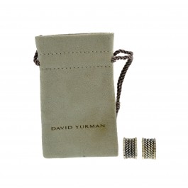 David Yurman 14k Gold Sterling Silver Pave Diamond 16.5mm Huggie Hoop Earrings 