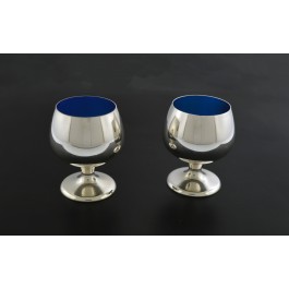 Vintage Set Of 2 Gorham Pattern # 955 Sterling Silver Blue Enamel Cordial Cups