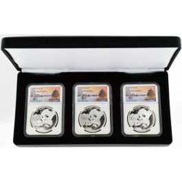 2019 (G) (S) (Y) 10 Yuan 30g .999 Chinese Silver Panda 3 Coin Mint Set NGC MS70