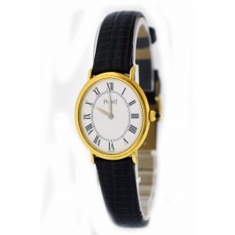 Piaget 24mm 18k Yellow Gold Roman Numeral White Dial Oval Mechanical Watch 9822 