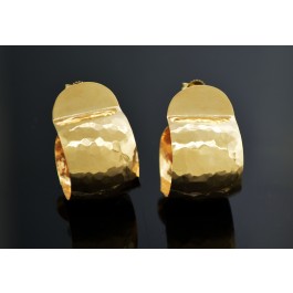 Pair Of Signed The Golden Bear 14k Yellow Gold Hand Hammered Hoop Earrings 