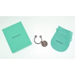 Tiffany & Co New York Notes 5th Avenue Titanium Round Tag Horseshoe Key Ring