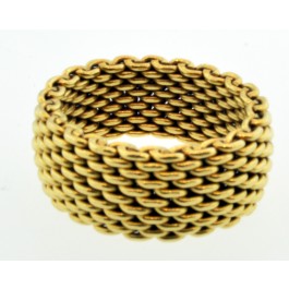 Tiffany & Co Somerset 18k Yellow Gold Wide 10mm Mesh Band Ring Size 8 Retired