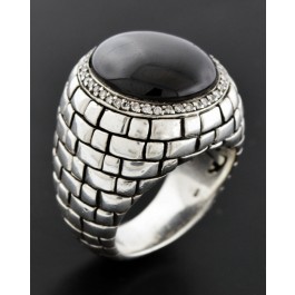 Scott Kay Sterling Silver .41 tcw Diamond Black Onyx Basket Weave Ring Size 10