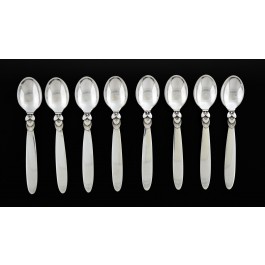 Set Of 8 Georg Jensen Cactus 925 Sterling Silver Demitasse Spoons 3.5" No Mono