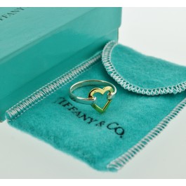 Tiffany & Co Sterling Silver 18K Gold Open Heart Ring