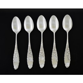 Set Of 5 Antique Tiffany & Co Ivy Pattern Sterling Silver Demitasse Spoons 4"