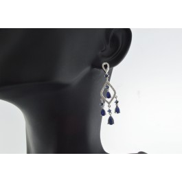 14k Gold Art Deco Style 1.88 tcw Diamond Sapphire Chandelier Dangle Earrings 