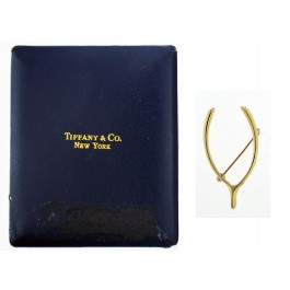 Vintage Tiffany & Co 14k Yellow Gold Good Luck Wishbone Brooch Pin With Box