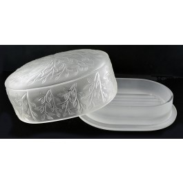 Vintage 1992 Lalique Chevrefeuille Honeysuckle Crystal Soap Box Dish With Lid
