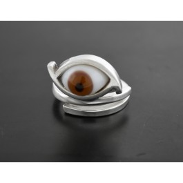 Vintage Signed Orvelo Taxco Mexico 925 Sterling Silver RARE Brown Glass Eye Ring