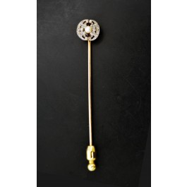 Antique Art Nouveau 10k Gold Platinum .10 tcw Rose Cut Diamond Pearl Stick Pin